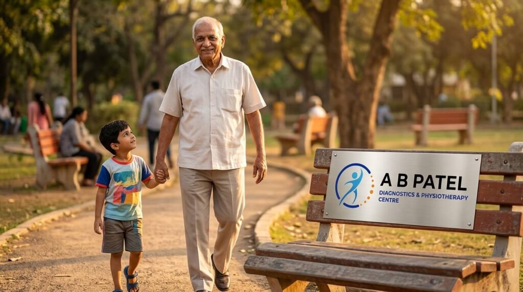 man walking with grandson