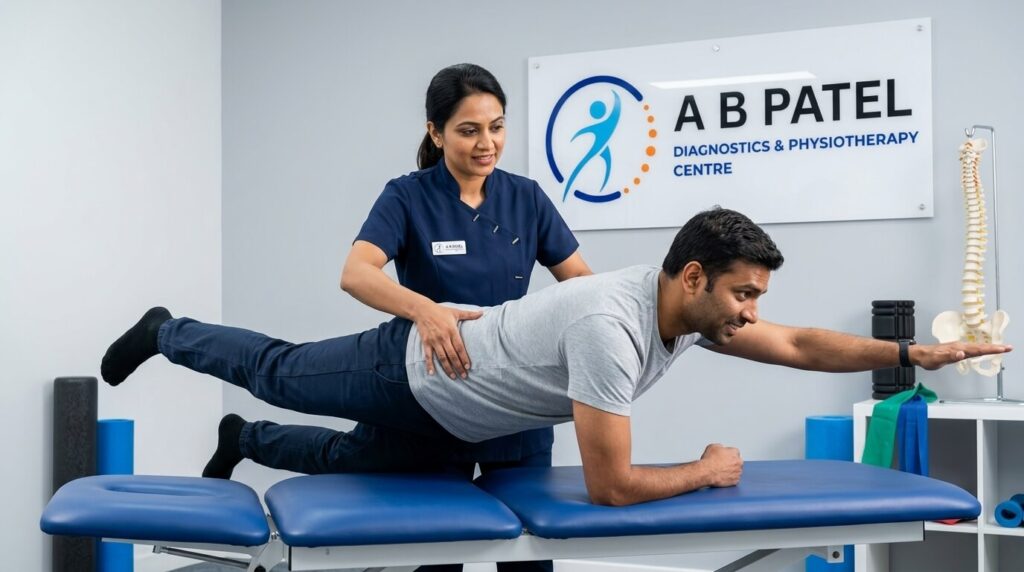 physiotherapist guidling patient