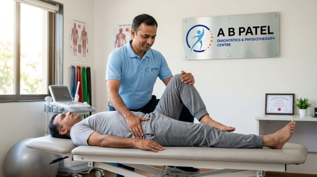 physiotherapist guiding patient