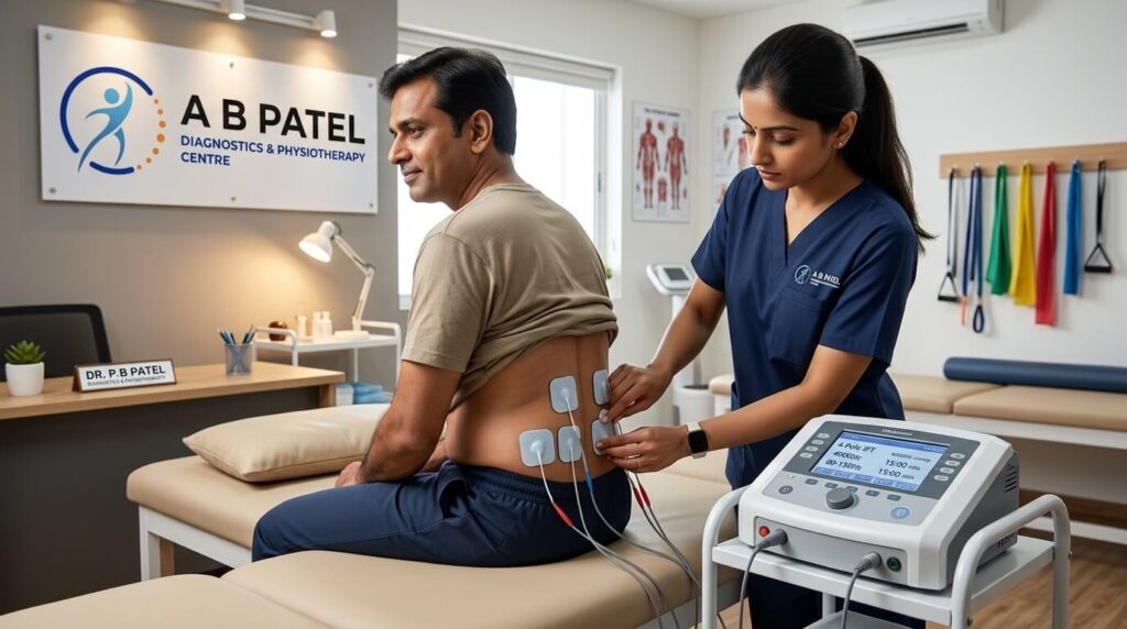 physiotherapist placing electro