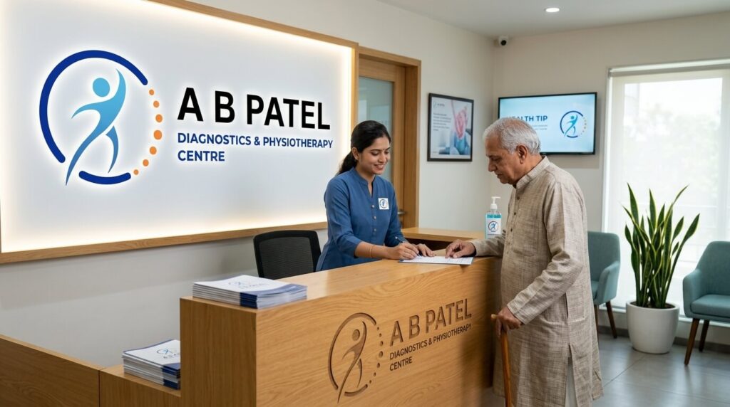 receptionist talking to patient