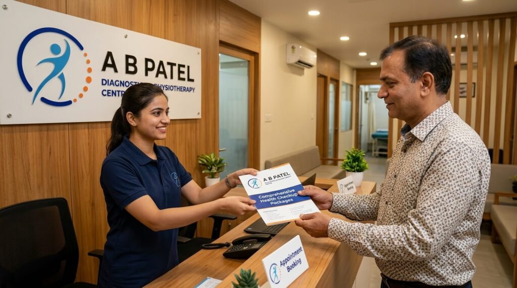 receptionist talking to patient